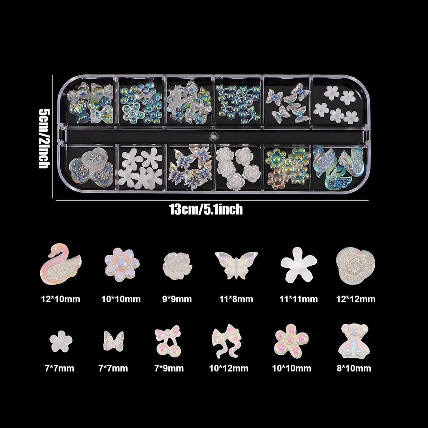 Nail Art Rhinestones and Pearls,2 Boxes Butterfly Bowknot Flower Nail Art Charms,Aurora Bear 3D Nail Art Decorations for Nail Art Design DIY Crafting Party Daily Wedding