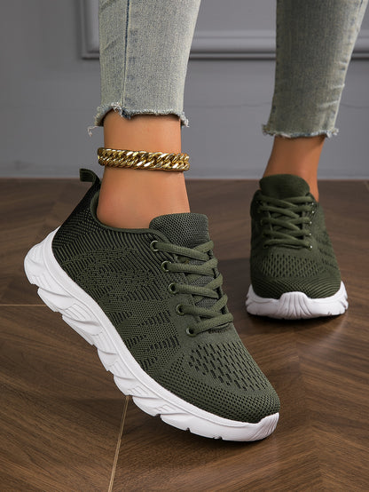 2023 New Breathable Lightweight Mesh Knitted Lace-Up Simple Washable Women'S Casual Shoes, Suitable for Running, Walking, Road Sports