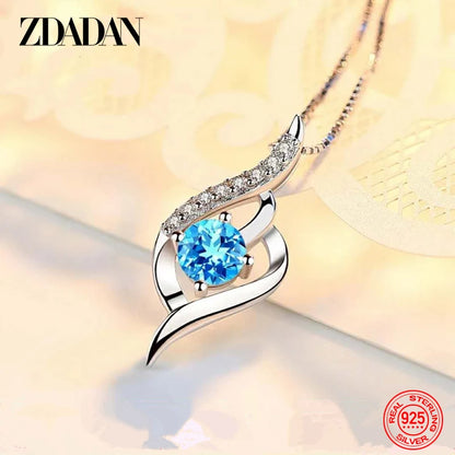 925 Silver Blue Crystal Necklace Chain for Women Wedding Jewelry