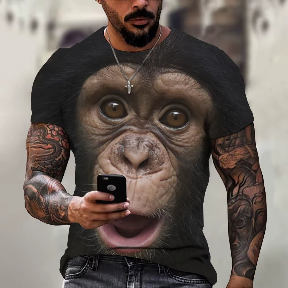 Men'S T-Shirts Fashion Monkey 3D Print Tops Short Sleeve Casual Summer T Shirt Male Funny Clothes O-Neck Loose Oversized Shirt