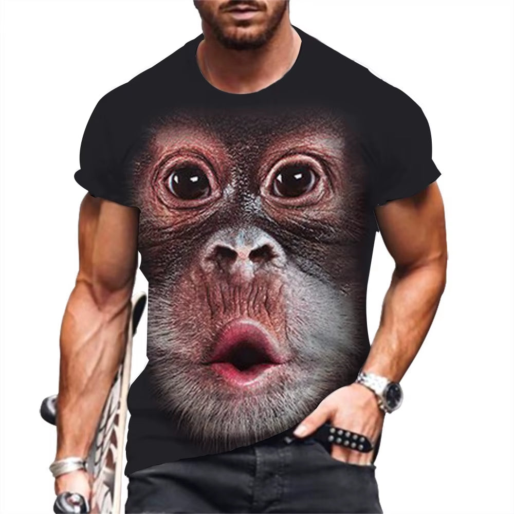 Men'S T-Shirts Fashion Monkey 3D Print Tops Short Sleeve Casual Summer T Shirt Male Funny Clothes O-Neck Loose Oversized Shirt