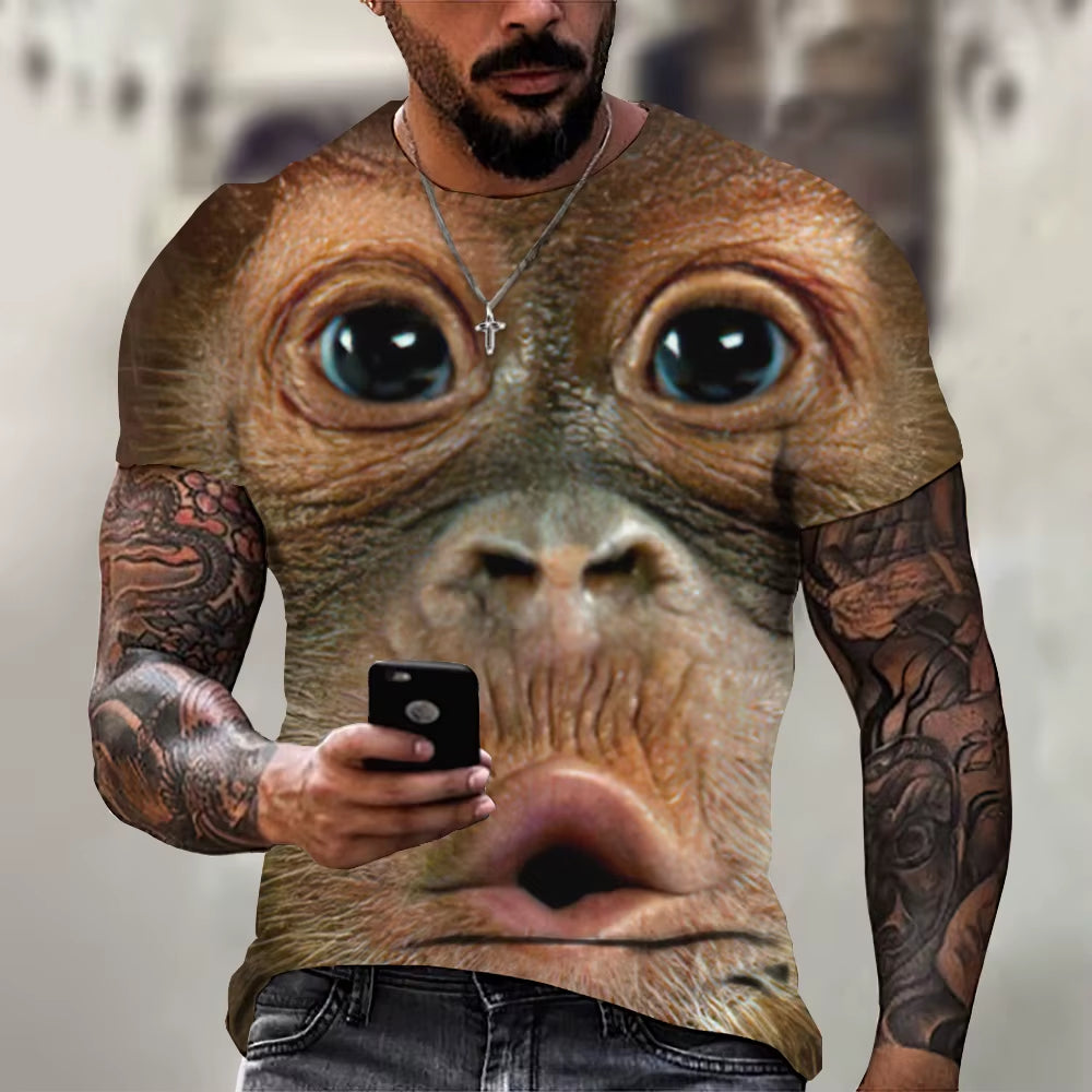 Men'S T-Shirts Fashion Monkey 3D Print Tops Short Sleeve Casual Summer T Shirt Male Funny Clothes O-Neck Loose Oversized Shirt