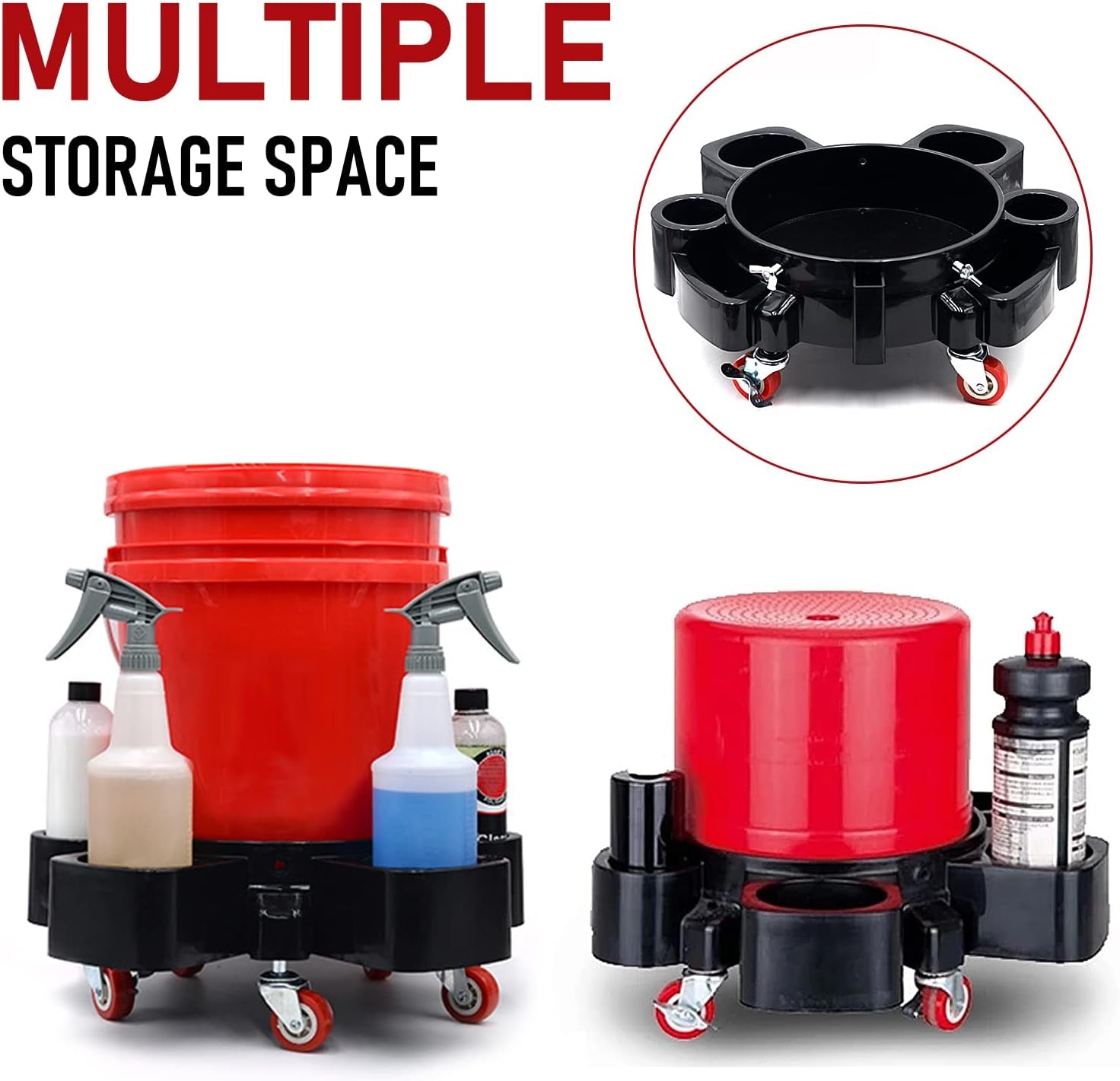 Car Wash Bucket Dolly, Movable Rolling Base with 5 Rolling Swivel Caster, Bucket Sediment Filter, Clay Mitt for Car Wash and Detailing, Easy Maneuverability, Fits Standard 20 Litre Buckets (NO Bucket)