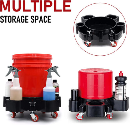 Car Wash Bucket Dolly, Movable Rolling Base with 5 Rolling Swivel Caster, Bucket Sediment Filter, Clay Mitt for Car Wash and Detailing, Easy Maneuverability, Fits Standard 20 Litre Buckets (NO Bucket)