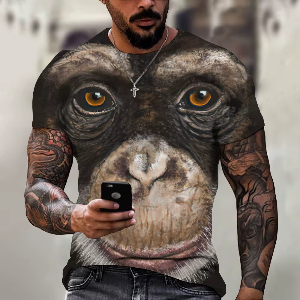 Men'S T-Shirts Fashion Monkey 3D Print Tops Short Sleeve Casual Summer T Shirt Male Funny Clothes O-Neck Loose Oversized Shirt