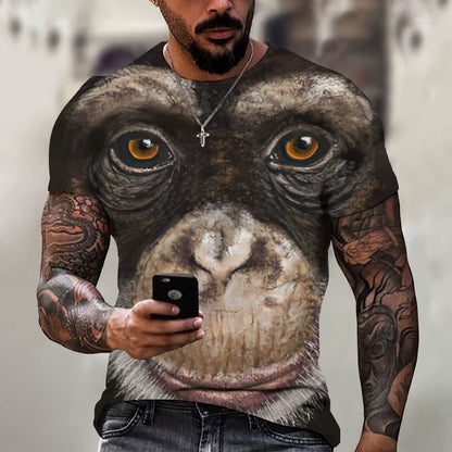 Men'S T-Shirts Fashion Monkey 3D Print Tops Short Sleeve Casual Summer T Shirt Male Funny Clothes O-Neck Loose Oversized Shirt