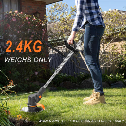 Metal Blade Cordless Strimmer 21V Grass Trimmers With16 Blades 15Cm Cutting Diameter Cordless Strimmer Retractable Handle for Lawn Garden