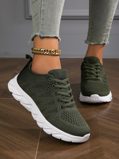 2023 New Breathable Lightweight Mesh Knitted Lace-Up Simple Washable Women'S Casual Shoes, Suitable for Running, Walking, Road Sports