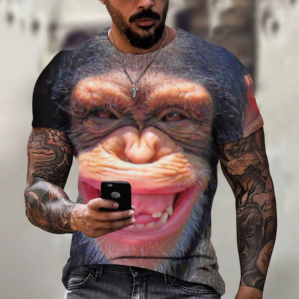 Men'S T-Shirts Fashion Monkey 3D Print Tops Short Sleeve Casual Summer T Shirt Male Funny Clothes O-Neck Loose Oversized Shirt