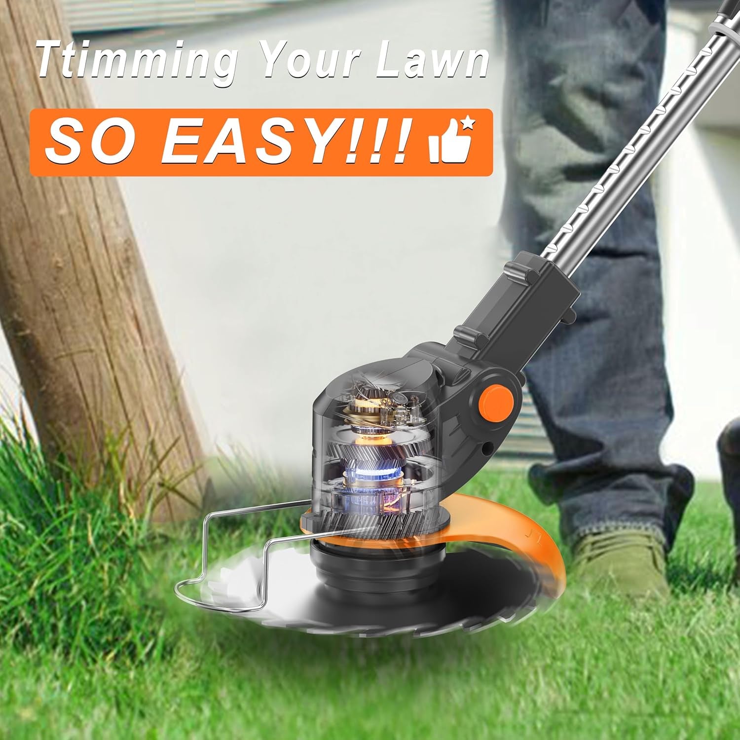 Metal Blade Cordless Strimmer 21V Grass Trimmers With16 Blades 15Cm Cutting Diameter Cordless Strimmer Retractable Handle for Lawn Garden