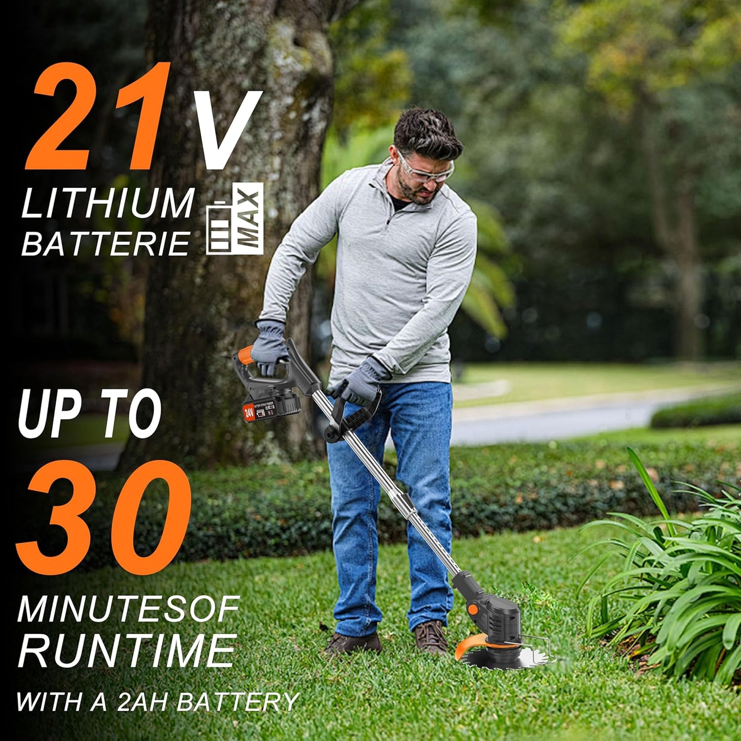 Metal Blade Cordless Strimmer 21V Grass Trimmers With16 Blades 15Cm Cutting Diameter Cordless Strimmer Retractable Handle for Lawn Garden